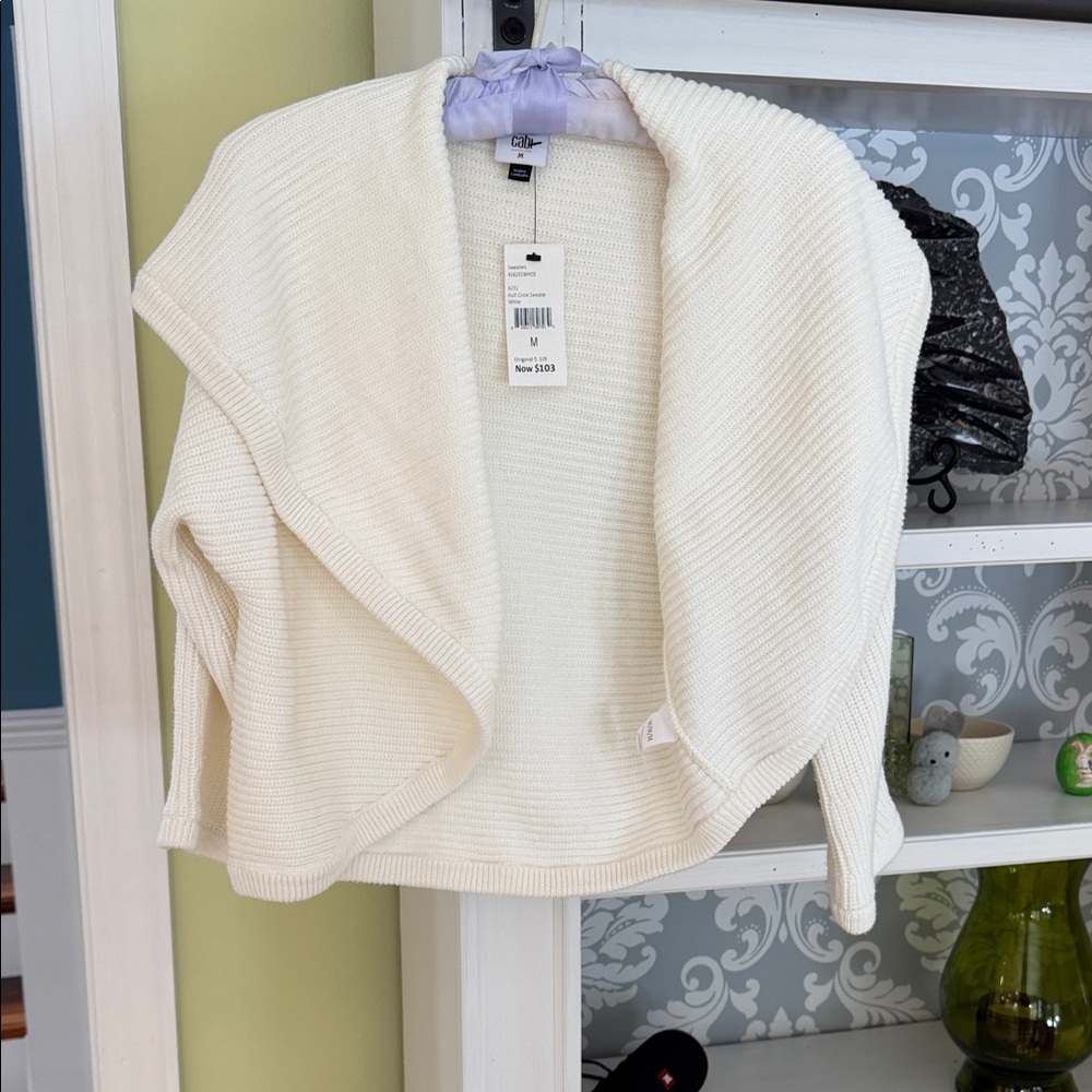 CAbi Cream Open-Front Shawl Collar Sweater
